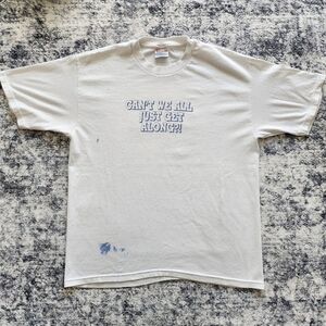 Vintage Hanes Cream Tee with Blue Print
